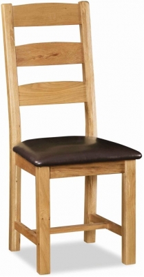 Addison Slatted Back Oak Dining Chair with Leather Seat (Sold in Pairs)