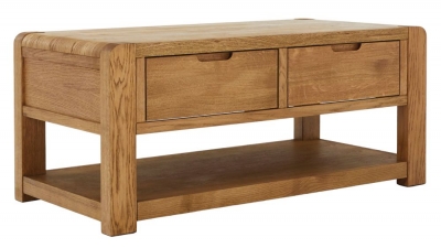 Product photograph of Bergen Oak 2 Drawer Coffee Table from Choice Furniture Superstore