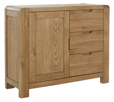 Product photograph of Bergen Oak Small Sideboard 98 5cm W With 1 Door 3 Drawers from Choice Furniture Superstore