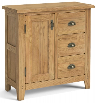 Product photograph of Burford Oak 1 Door 3 Drawer Small Sideboard from Choice Furniture Superstore