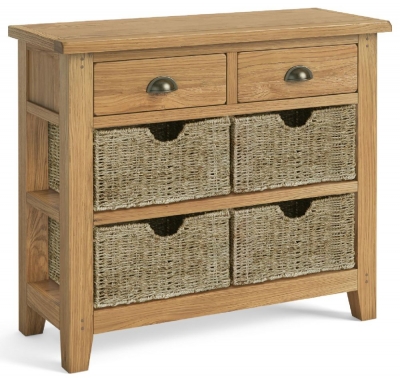 Product photograph of Belden Oak 2 Drawer Console Table With Basket from Choice Furniture Superstore