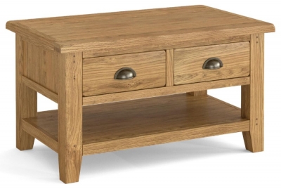 Product photograph of Burford Oak 2 Drawer Coffee Table from Choice Furniture Superstore