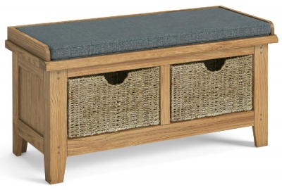 Product photograph of Belden Oak Storage Bench With Basket from Choice Furniture Superstore