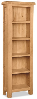 Image of Salisbury Natural Oak Slim Bookcase, 180cm Tall Narrow Bookshelf with 4 Shelves