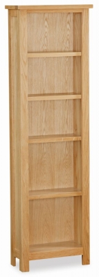 Image of New Trinity Natural Oak Slim Bookcase, 170cm Tall Narrow Bookshelf with 4 Shelves
