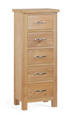 Product photograph of New Trinity Natural Oak 5 Drawers Narrow Tallboy Chest from Choice Furniture Superstore