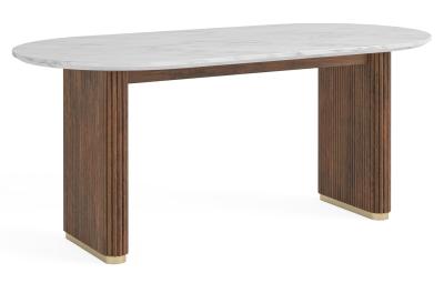 Product photograph of Harvard Walnut Fluted Wood And Marble Top Oval Dining Table180cm 6 Seater Mango Wood Ribbed Base And White Marble Top from Choice Furniture Superstore