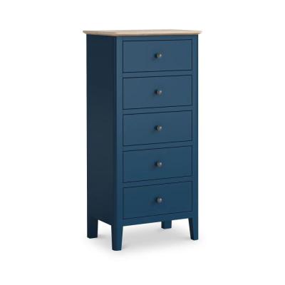 Marlow Blue Painted 5 Drawer Tallboy Chest