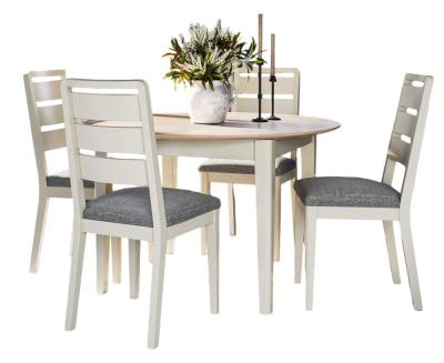 Marlow White Painted 46 Seater Round Extending Dining Set With Ladder Back Dining Chair