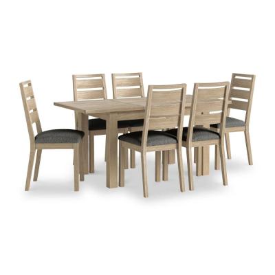 Modern Country Oak 46 Seater Extending Dining Set With Grey Fabric Dining Chair