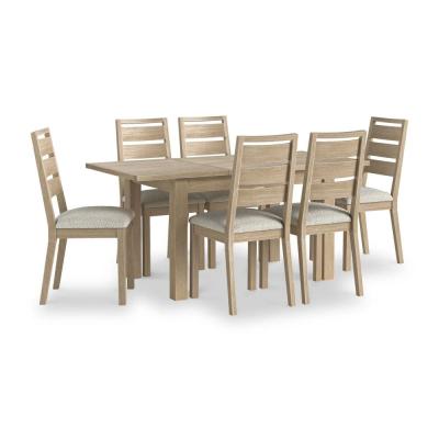 Modern Country Oak 46 Seater Extending Dining Set With White Fabric Dining Chair