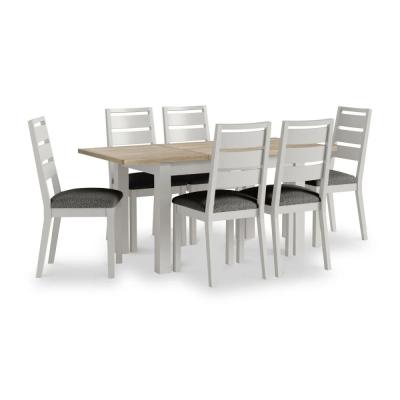 Modern Grey Painted 46 Seater Extending Dining Set With Grey Fabric Dining Chair