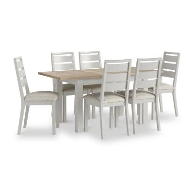 Modern Grey Painted 46 Seater Extending Dining Set With White Fabric Dining Chair