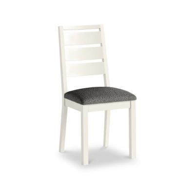 2 X Modern White Painted And Boucle Grey Fabric Dining Chair