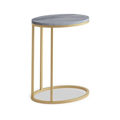 Marmora Grey Marble And Gold Oval C Side Table
