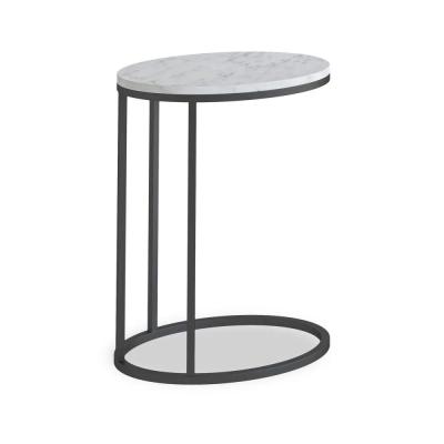 Marmora White Marble And Grey Oval C Side Table