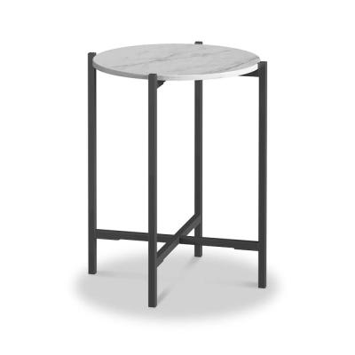 Marmora White Marble And Grey Round Side Table