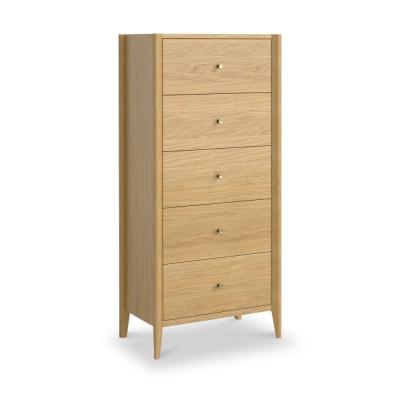 Paris Oak 5 Drawer Tallboy Chest