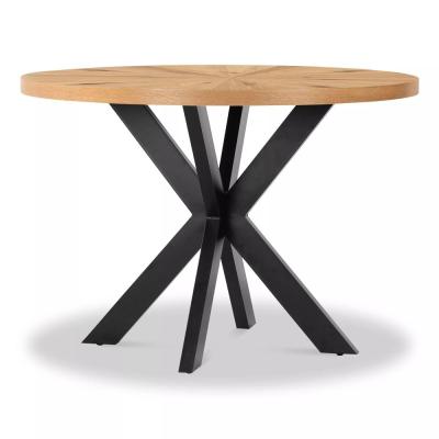 Viento Oak 4 Seater Sunburst Round Dining Table With Black Spider Legs 110cm