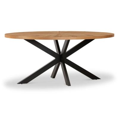 Viento Oak 6 Seater Sunburst Oval Elip Dining Table With Black Spider Legs 180cm