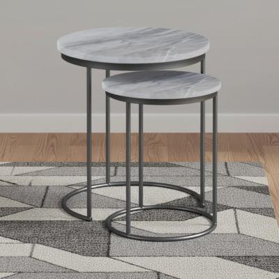 Marmora Grey Marble Round Nest of 2 Tables