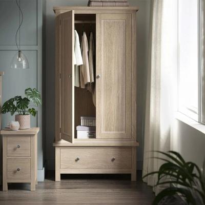 Modern Country Oak 2 Door 1 Drawer Wardrobe