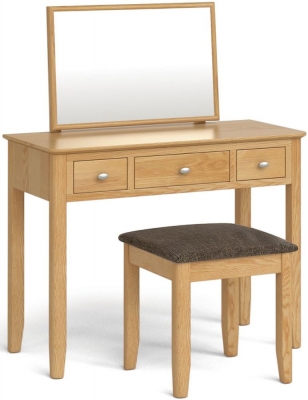 Bath Oak Dressing Table Set with Stool and Mirror
