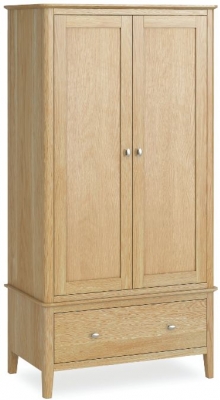 Shaker Oak Gents Double Wardrobe with 2 Doors and 1 Bottom Storage Drawer