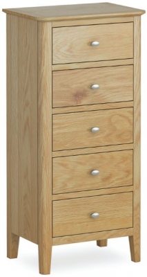 Product photograph of Bath Oak 5 Drawer Narrow Chest from Choice Furniture Superstore