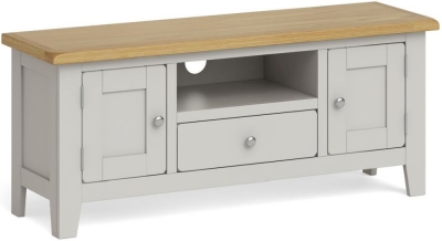 Cross Country Grey and Oak Large TV Unit, 120cm with Storage for Television Upto 43in Plasma