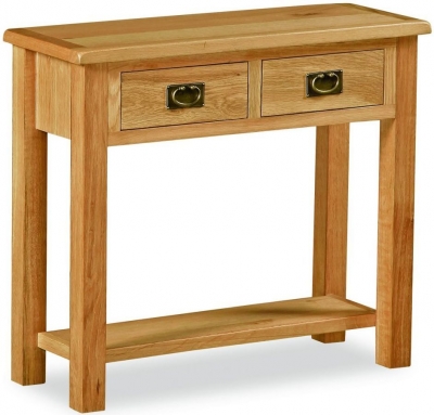 Salisbury Lite Natural Oak Small Console Table, 85cm width with 2 Drawers for Narrow Hallway