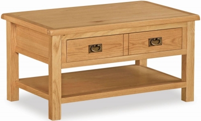 Product photograph of Addison Lite Natural Oak Coffee Table Storage With 2 Drawer from Choice Furniture Superstore