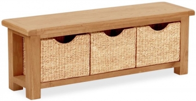 Product photograph of Addison Natural Oak Bench With Baskets from Choice Furniture Superstore