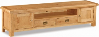 Salisbury Natural Oak Extra Large Low Line TV Unit, 200cm with Storage for Television Upto 75in Plasma