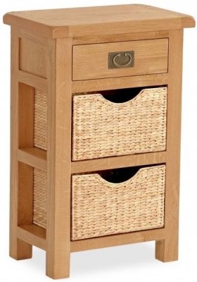 Product photograph of Salibury Premium Oak Telephone Table With Baskets from Choice Furniture Superstore