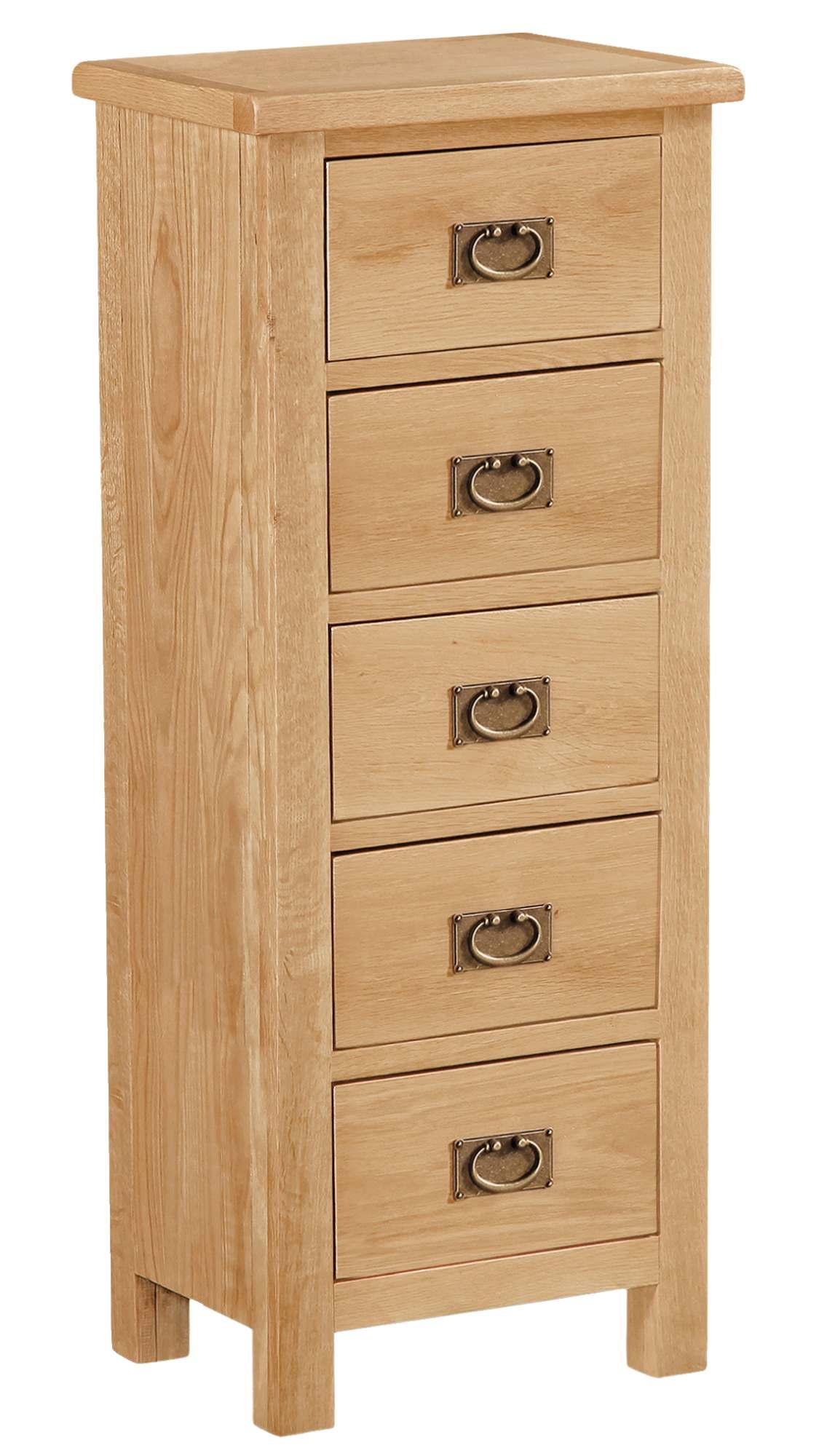 Salibury Lite Oak 5 Drawer Narrow Chest