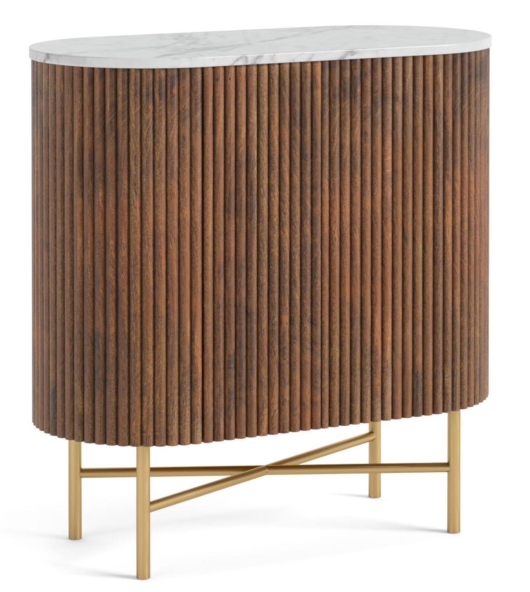 Harvard 65cm Mini 2 Door Fluted Curved Sideboard with White Marble Top