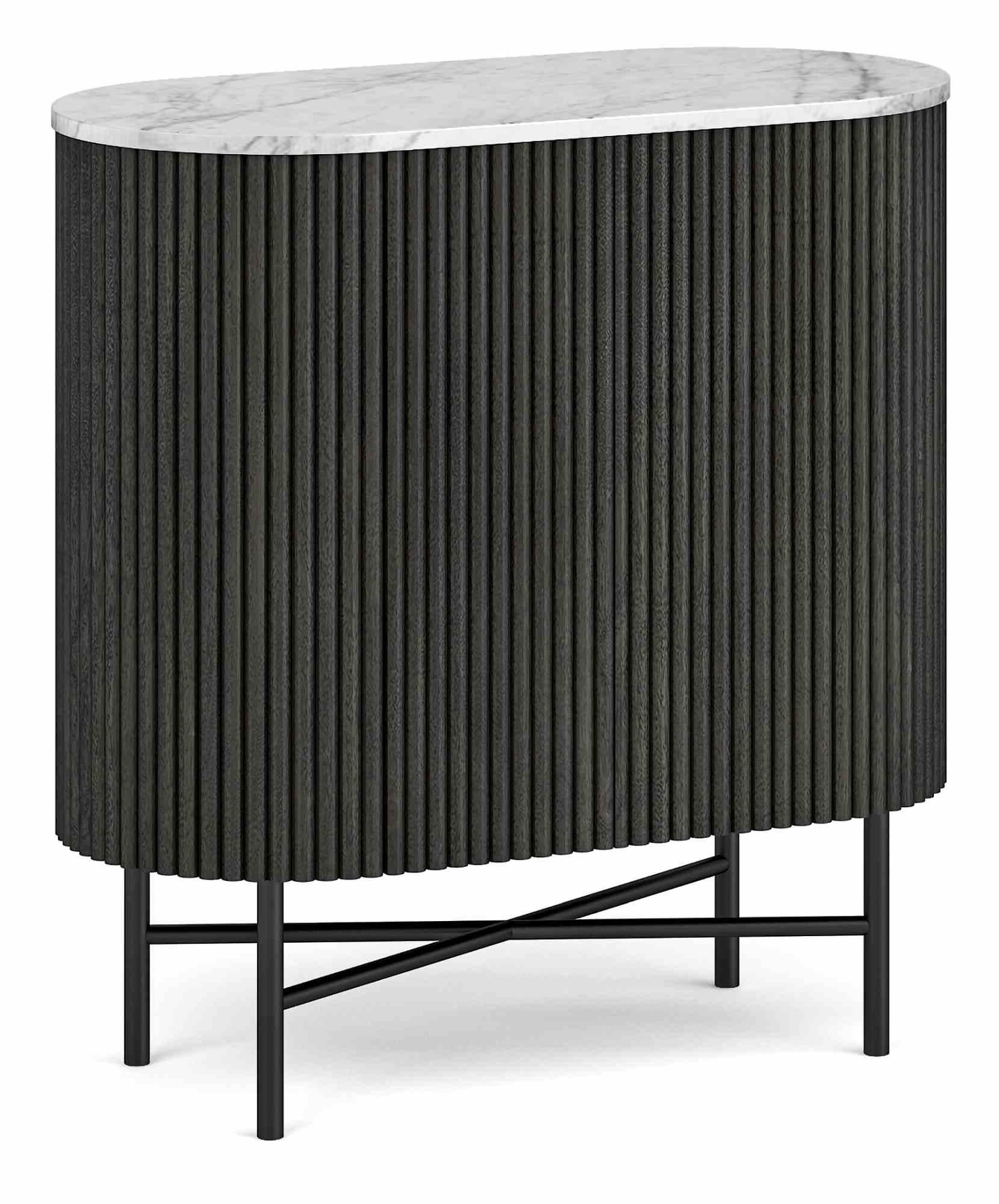 Lucas Black 65cm Mini 2 Door Fluted Curved Sideboard with White Marble Top
