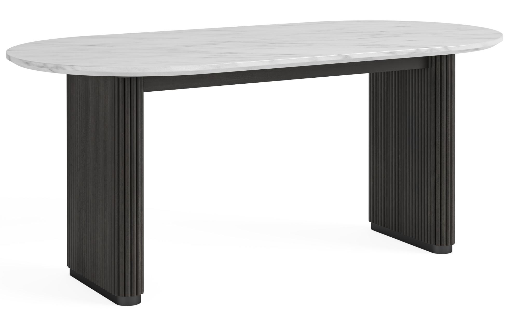 Lucas Black 6 Seater Oval Fluted Dining Table - White Marble Top