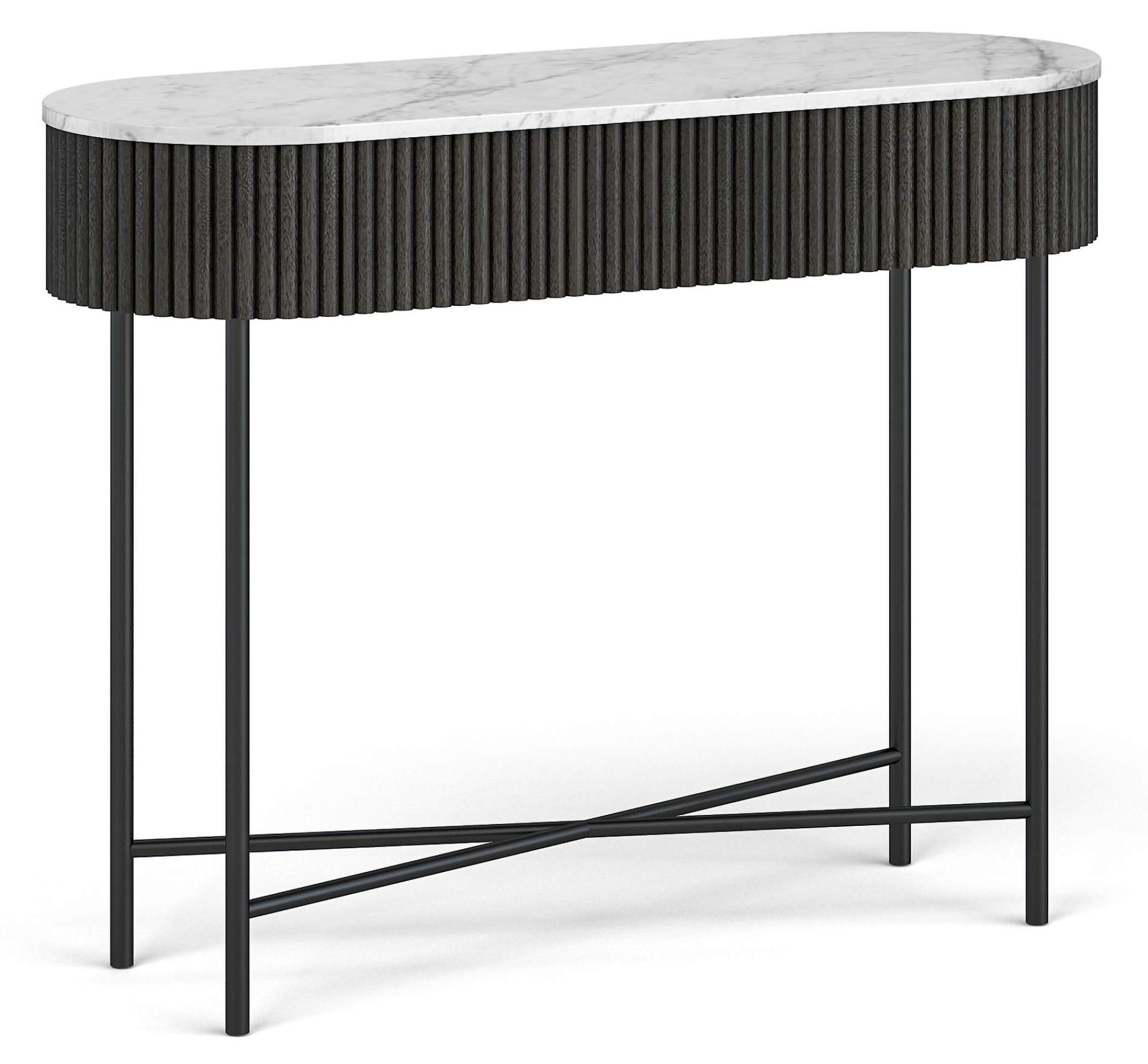 Lucas Black Fluted Console Table with White Marble Top
