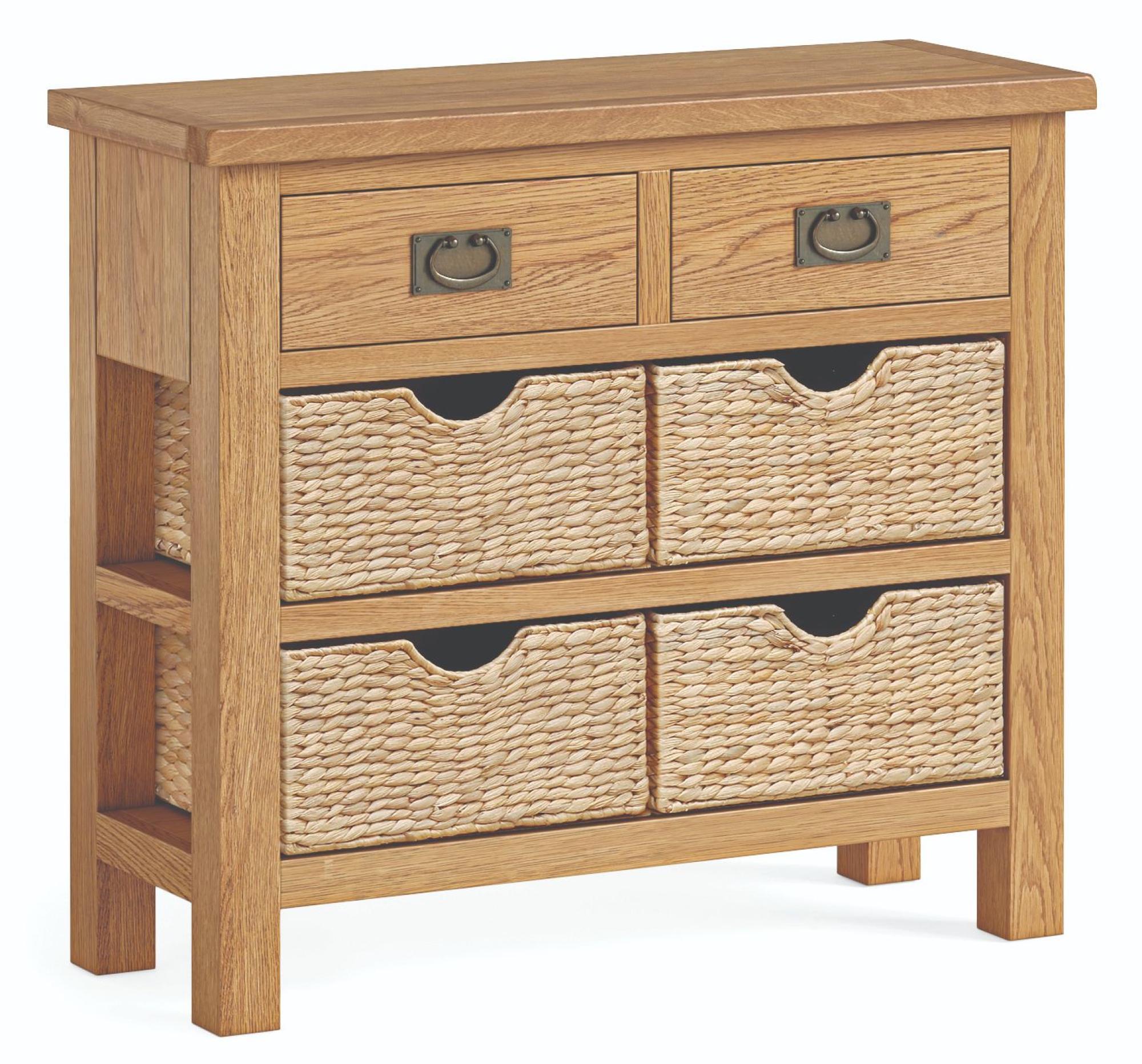 Salibury Premium Oak Console Table with Baskets