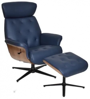 Product photograph of Gfa Nordic Swivel Recliner Chair With Footstool - Navy Leather Match from Choice Furniture Superstore