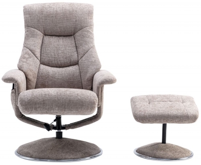 Product photograph of Gfa Riviera Swivel Recliner Chair With Footstool In Beige Fabric from Choice Furniture Superstore