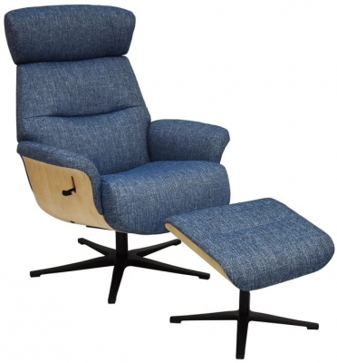 Product photograph of Gfa Boden Swivel Recliner Chair With Footstool - Denim Blue Fabric from Choice Furniture Superstore