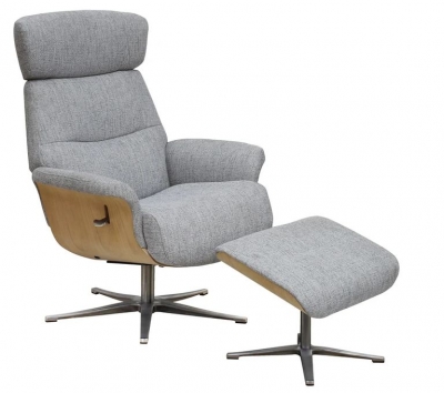 Product photograph of Gfa Boden Swivel Recliner Chair With Footstool - Light Grey Fabric from Choice Furniture Superstore
