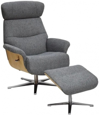 Product photograph of Gfa Boden Swivel Recliner Chair With Footstool - Grey Fabric from Choice Furniture Superstore