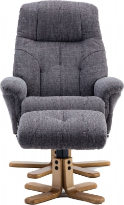 Product photograph of Gfa Dubai Swivel Recliner Chair With Footstool - Lisbon Grey Fabric from Choice Furniture Superstore