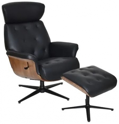 Product photograph of Gfa Nordic Swivel Recliner Chair With Footstool - Black Leather Match from Choice Furniture Superstore