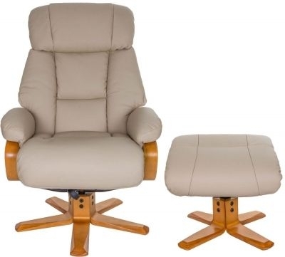 Product photograph of Gfa Nice Swivel Recliner Chair With Footstool - Ivory Leather Match from Choice Furniture Superstore