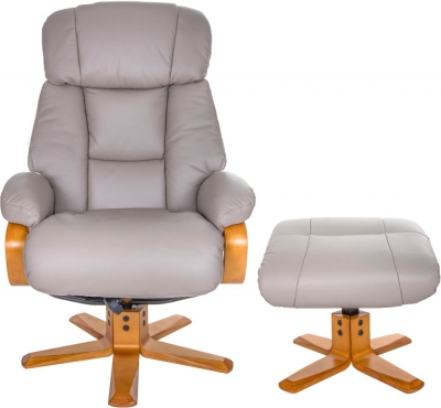Product photograph of Gfa Nice Swivel Recliner Chair With Footstool - Pebble Leather Match from Choice Furniture Superstore